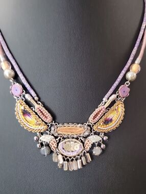 Ayala Bar Purple and Gold Beaded Statement Necklace